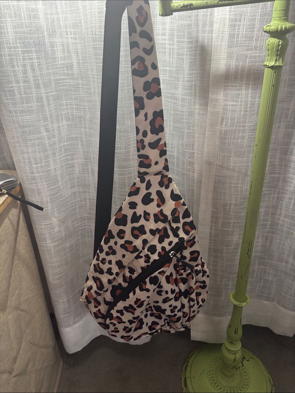 Leopard Print Sling Crossbody Bag - Beige and Black